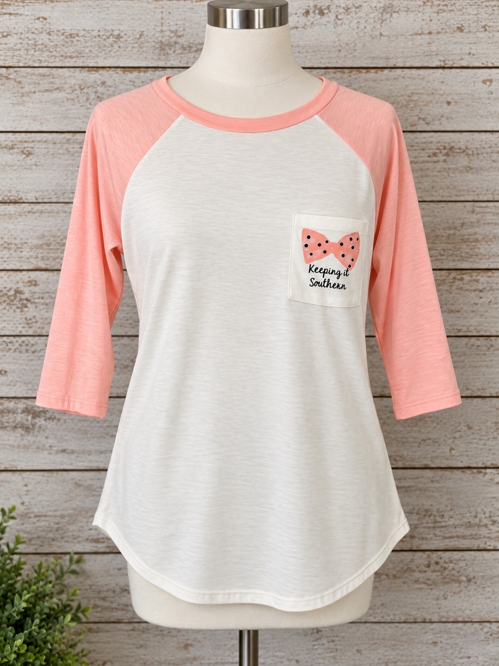 Red Camel Cream & Coral Raglan Pocket Tee